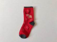 Load image into Gallery viewer, Fun and festive winter holiday socks featuring reindeer. Great holiday gifts for Christmas. Creative gift socks from www.pomelosocks.com
