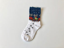 Load image into Gallery viewer, Fun and festive winter holiday socks featuring reindeer. Great holiday gifts for Christmas. Creative gift socks from www.pomelosocks.com

