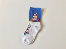 Load image into Gallery viewer, Fun and festive winter holiday socks featuring Santa. Great holiday gifts for Christmas. Creative gift socks from www.pomelosocks.com
